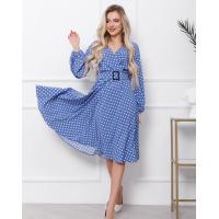 Голубое в горох платье с декольте на запах