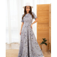 Серое длинное платье с классическим кроем