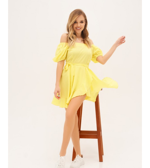 Жовта коротка сукня з рукавами-ліхтариками