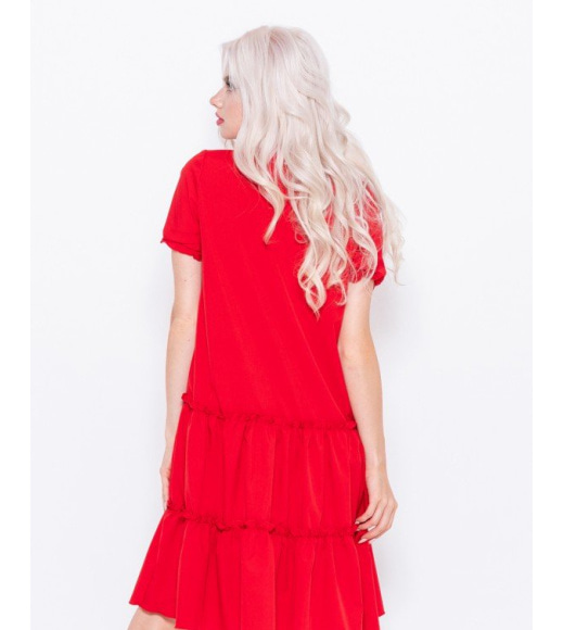 Червона вільна сукня-трапеція з рюшами