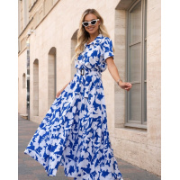 Бело-голубое длинное платье-рубашка на пуговицах