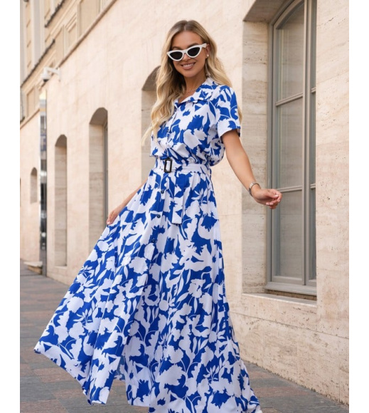 Біло-блакитна довга сукня-сорочка на ґудзиках