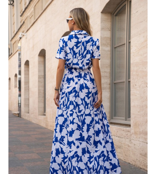 Біло-блакитна довга сукня-сорочка на ґудзиках