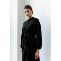 Черное прямое замшевое платье с длинным рукавом Seventeen 2097.5442