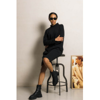 Черное прямое свободное трикотажное платье с длинным рукавом и стойкой воротником Seventeen 2118.5541