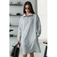 Серое короткое свободное платье из турецкой тринитки на спущенный рукав Seventeen 1965.5133