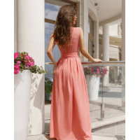 Розовое платье-халат с длиной в пол