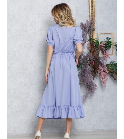 Сиреневое платье-рубашка с кулиской и воланом