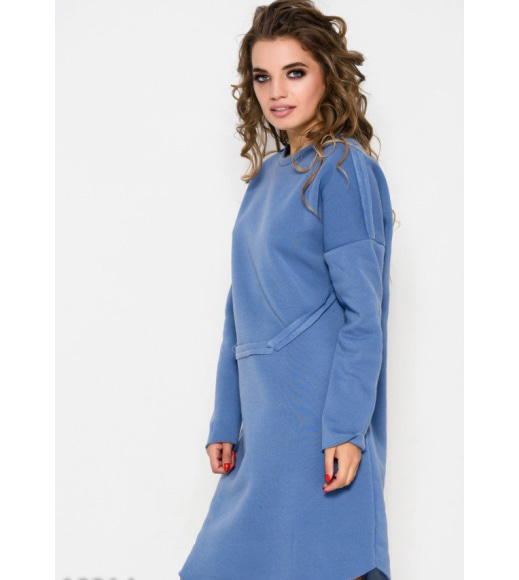 Блакитне утеплене вільне плаття з довгими рукавами та швами назовні