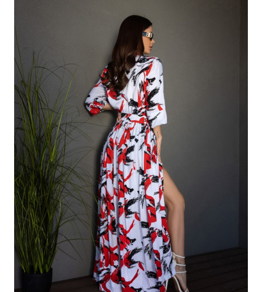 Довга біло-червона сукня з бавовни
