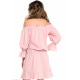 Розовое короткое платье с отрытыми плечами
