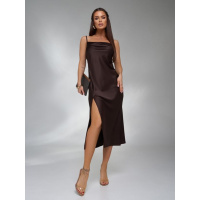 Темно-коричневое шелковое платье-комбинация на бретельках
