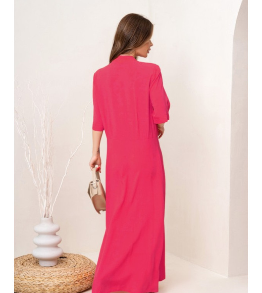 Малинова бавовняна сукня-сорочка з розрізами