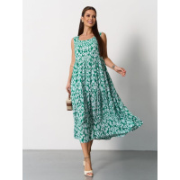 Зеленое хлопковое платье-трапеция с орнаментом