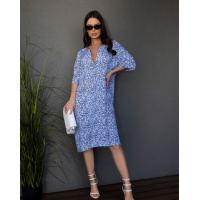 Цветочное свободное платье из синего хлопка