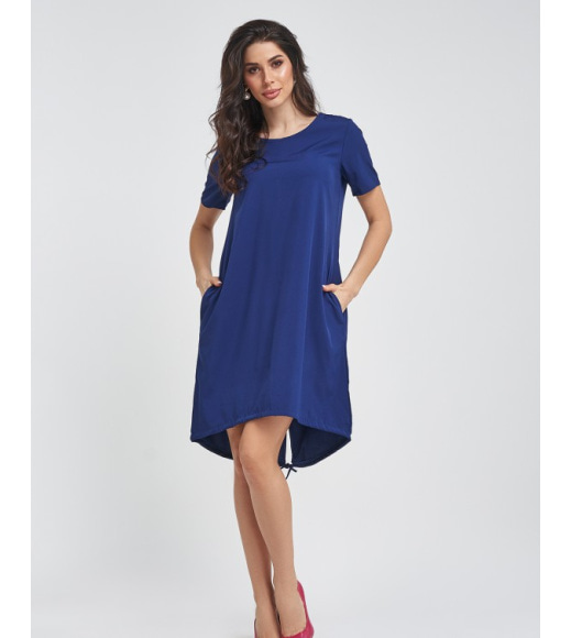Синя вільна сукня з короткими рукавами