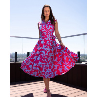 Красно-голубое платье-тренч без рукавов