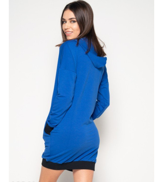 Синє спортивне плаття з капюшоном і кишенями