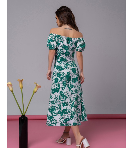Квіткова зелена сукня з відкритими плечима