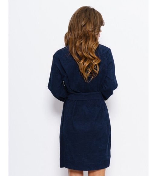 Темно-синє вельветове асиметричне плаття-сорочка