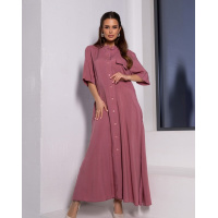 Темно-розовое хлопковое платье-рубашка с разрезами