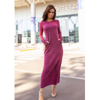 Бордовое трикотажное платье с длиной в пол