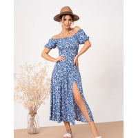 Голубое ретро платье с разрезом