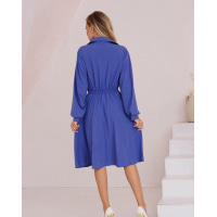 Синее приталенное платье-рубашка