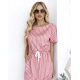 Розовое полосатое коттоновое платье на кулиске