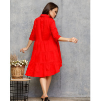Червоне котонове асиметричне плаття-сорочка