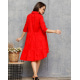 Красное коттоновое асимметричное платье-рубашка