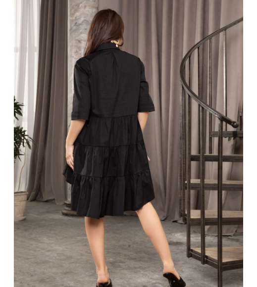 Чорна коттонова асиметрична сукня-сорочка