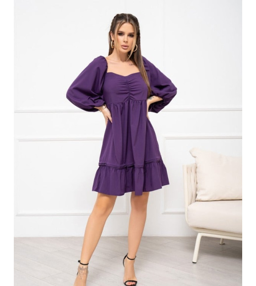 Фиолетовое свободное платье с рукавами-фонариками