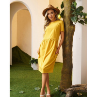 Горчичное платье с короткими рукавами