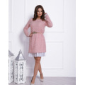 Розовое комбинированное свободное платье с люрексом