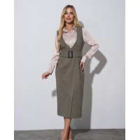 Шерстяной сарафан цвета хаки с глубоким декольте