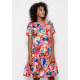 Платье с ярким цветочным принтом свободного кроя с воздушными воланами на подоле