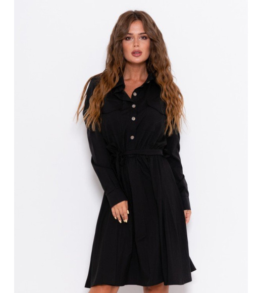 Черное платье-рубашка с длинными рукавами