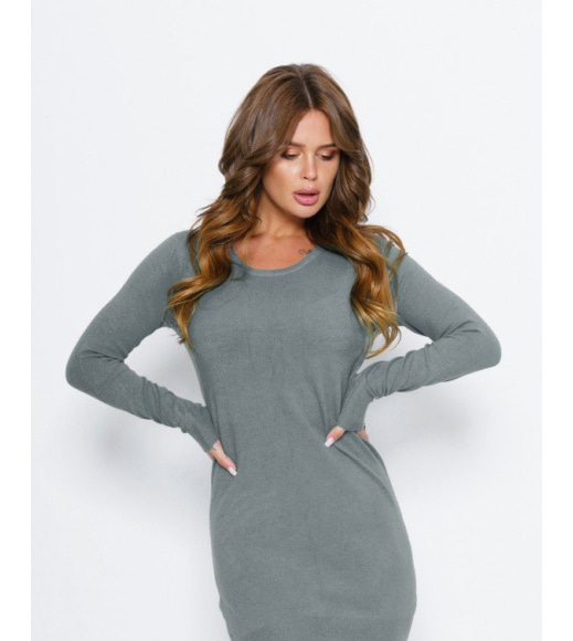 Сіра ангорова міні сукня-светр на манжетах