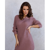 Темно-розовое шерстяное вязаное платье миди длины