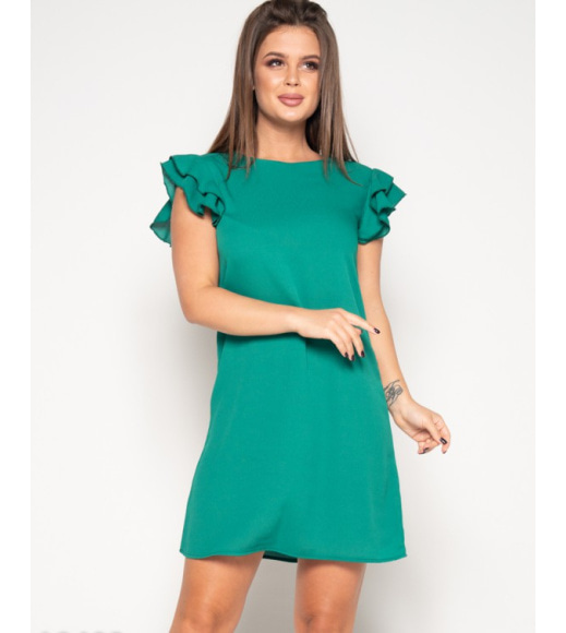 Зелене міні плаття з рюшами на рукавах