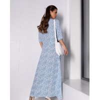 Голубое цветочное платье-рубашка макси длины
