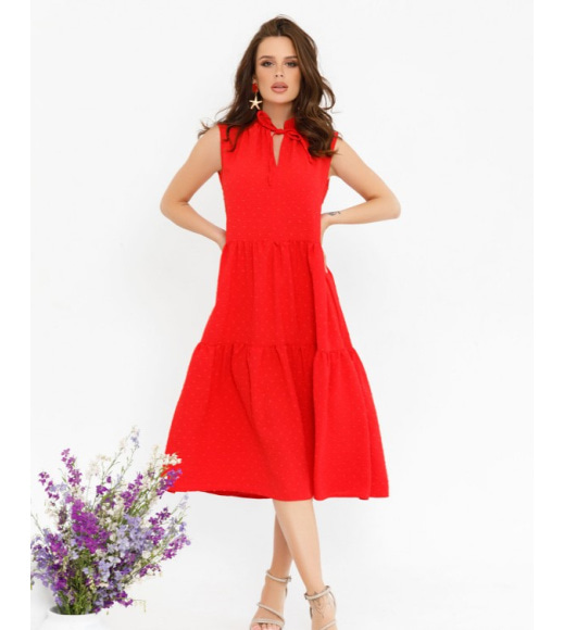 Червоне вільне плаття-трапеція без рукавів
