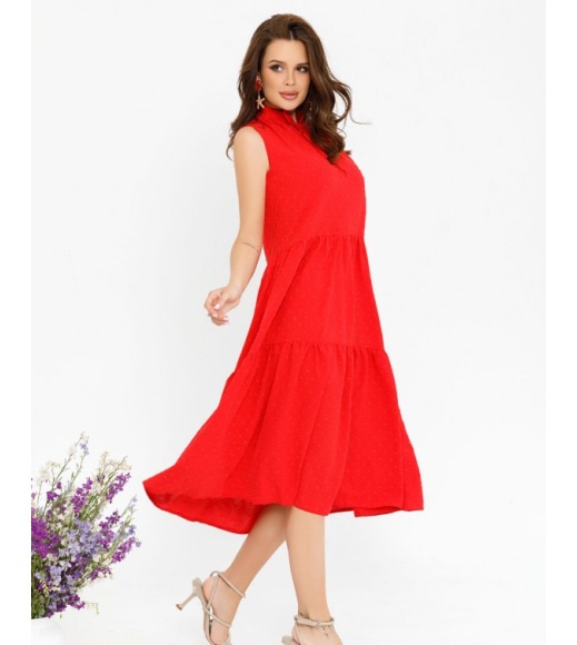 Красное свободное платье-трапеция без рукавов