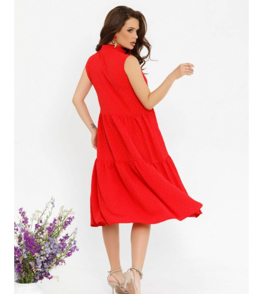 Красное свободное платье-трапеция без рукавов