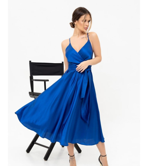 Синя шовкова сукня із зав'язкою