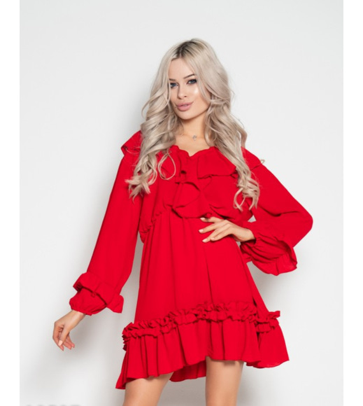 Червоне приталене плаття з довгими рукавами