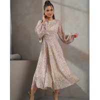 Шифоновое цветочное платье с длинными рукавами