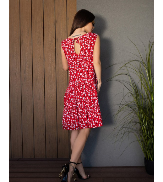 Червона бавовняна сукня-трапеція в квіточку