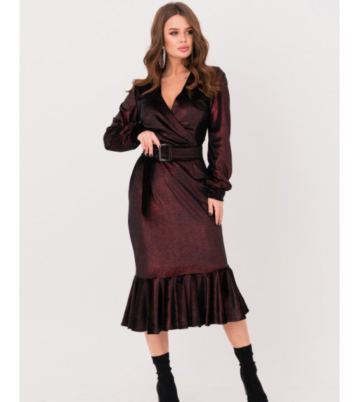 Чорна велюрова сукня з бордовим переливом